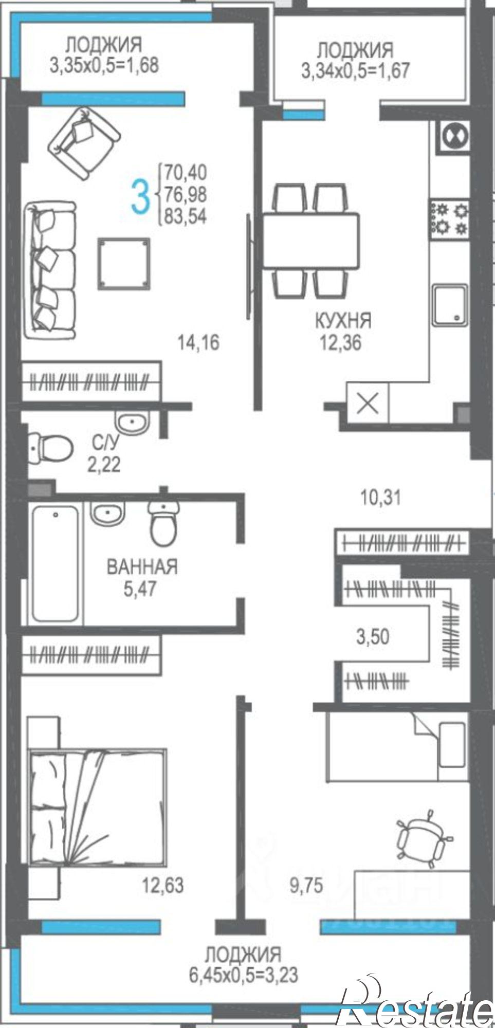 Купить квартиру за 18 644 600 рублей на ул Багликова, 25
