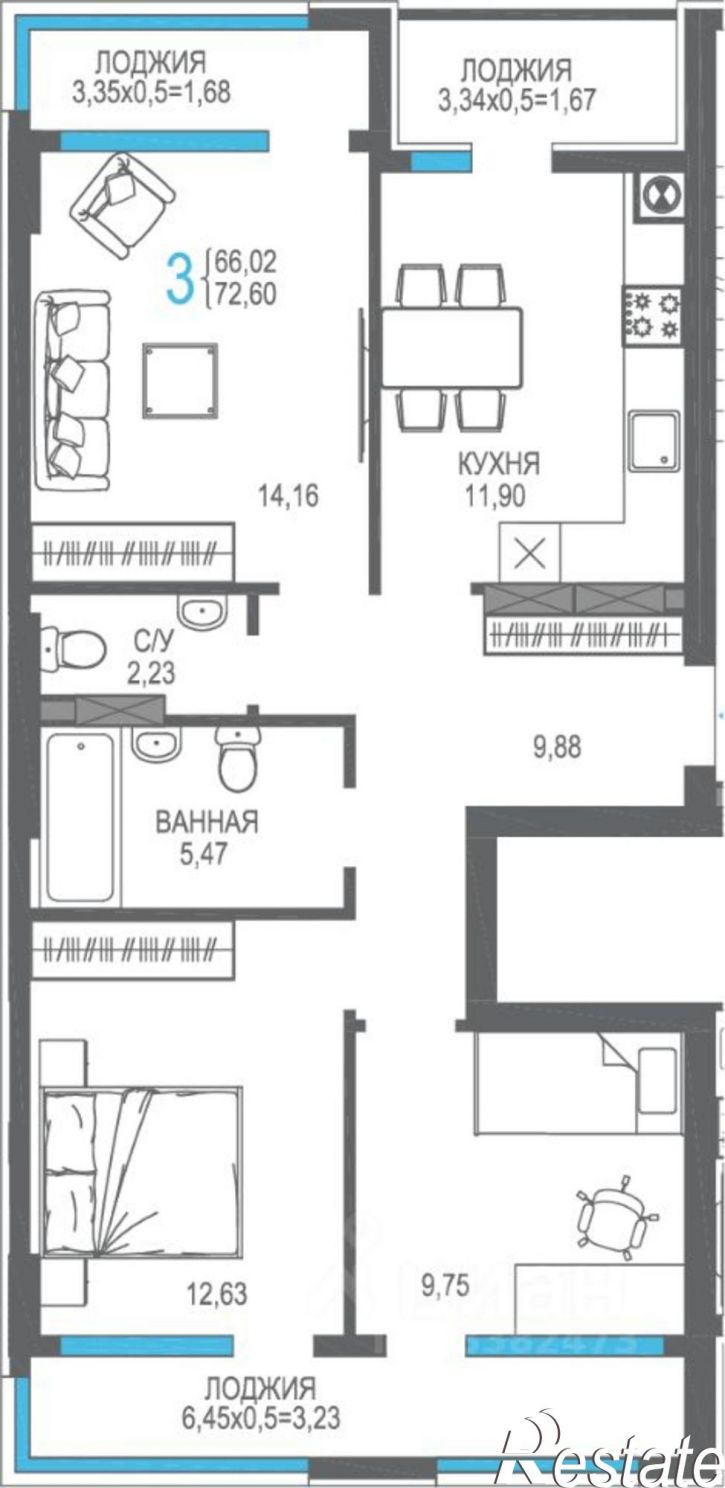 3-комн квартира в новом доме улица Багликова, 1,  д. 1