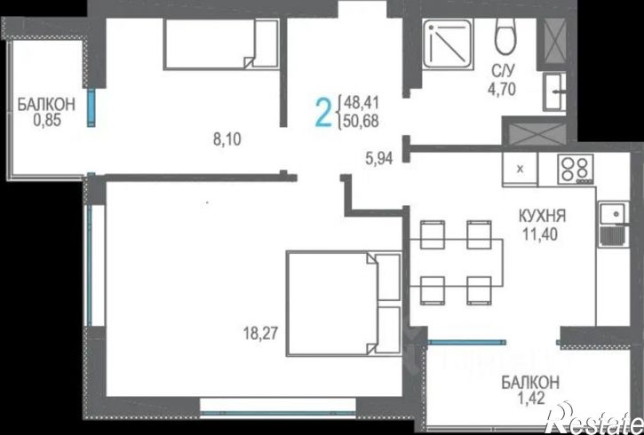 2-комн квартира в новом доме Пограничный переулок
