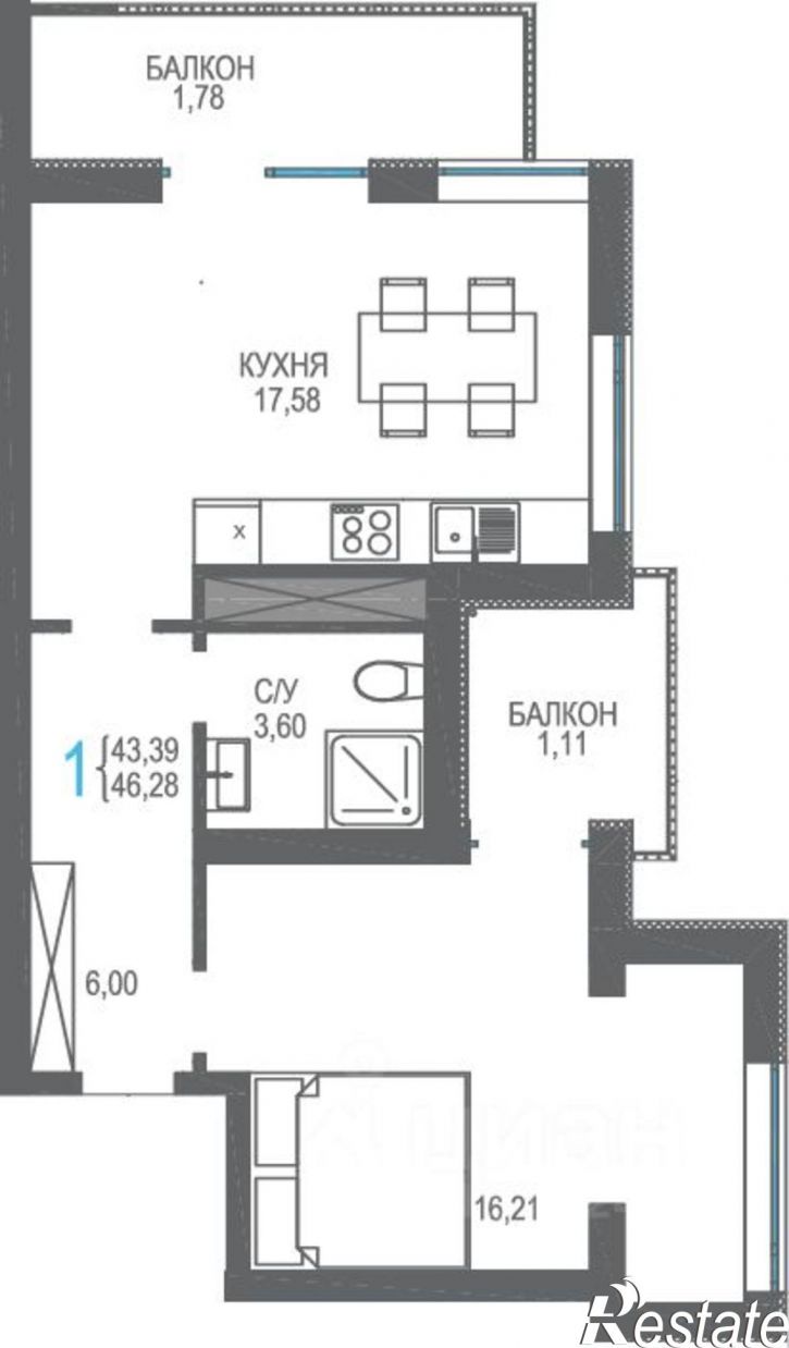 1-комн квартира в новом доме Пограничный переулок