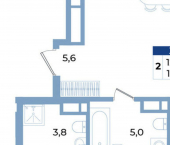 2-комн, 123 кв м, этаж 20/21 Октябрьская улица, 10