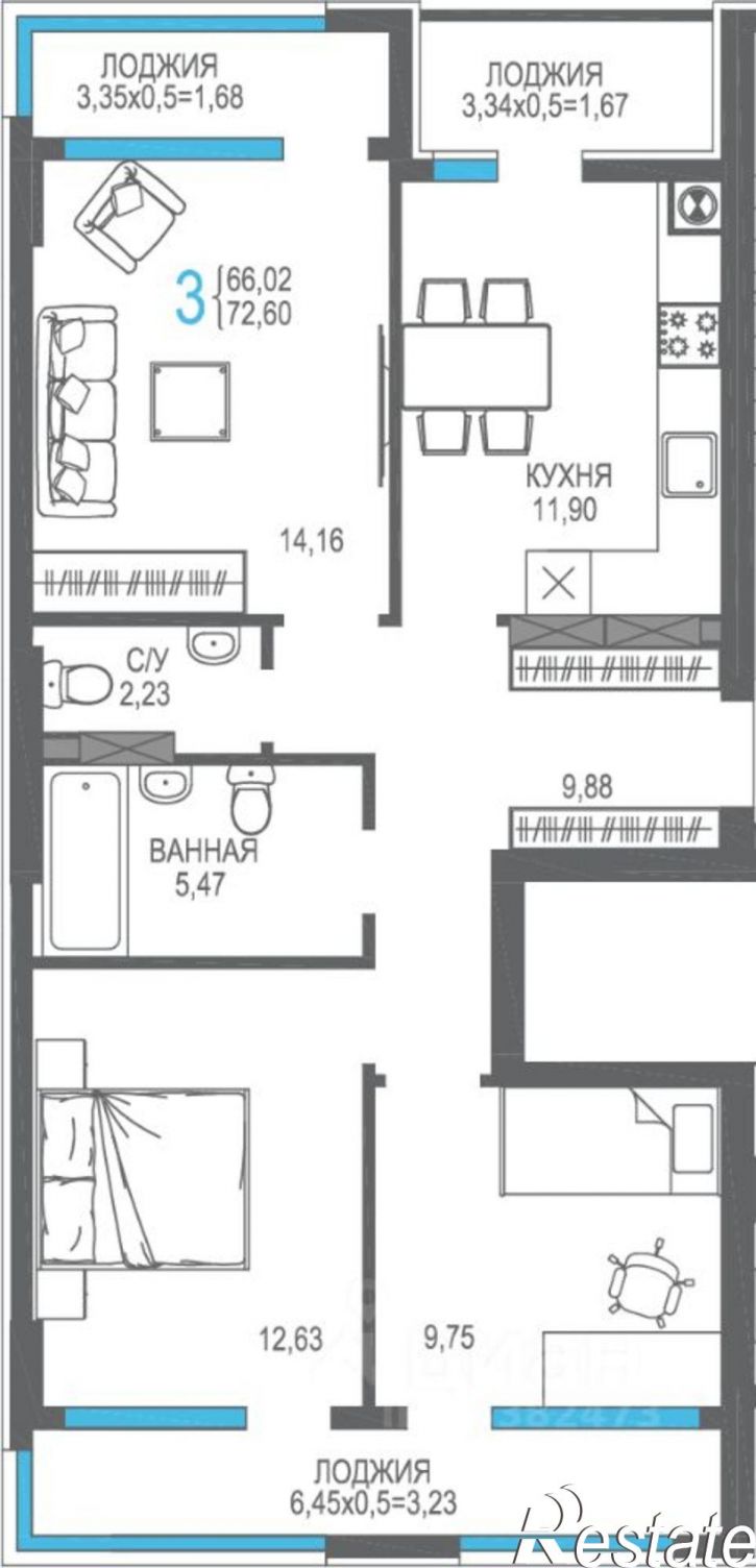 3-комн квартира в новом доме ул Горького, 18,  д. 18