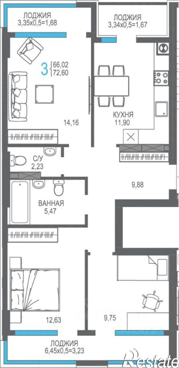3-комн квартира в новом доме улица Багликова, 25,  д. 25