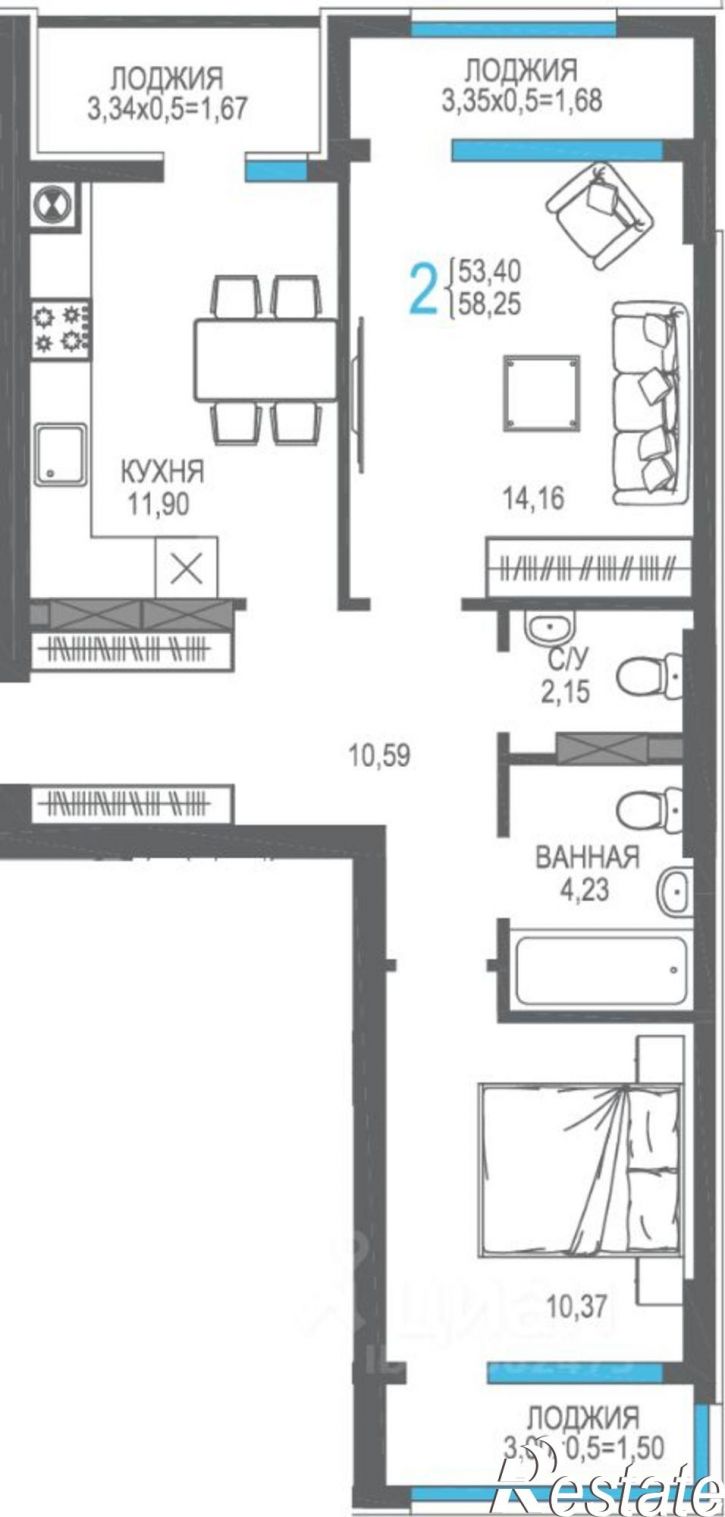 2-комн квартира в новом доме улица Багликова, 19А,  д. 19А