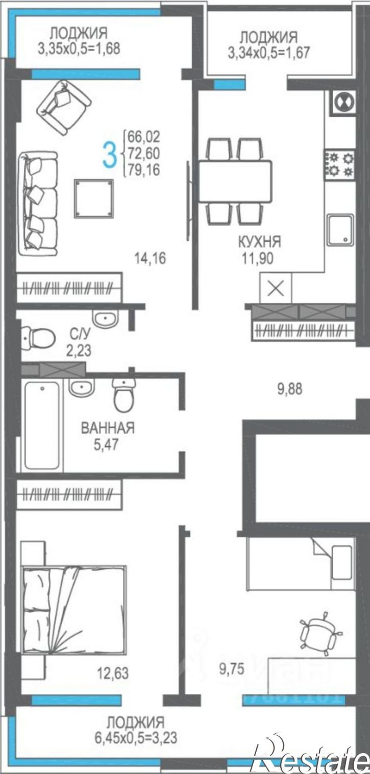 3-комн квартира в новом доме улица Багликова, 25,  д. 25