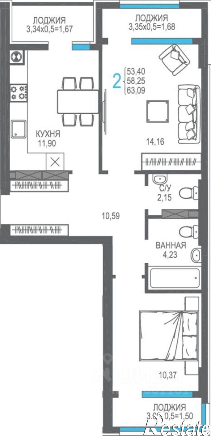 2-комн квартира в новом доме улица Багликова, 19А,  д. 19А