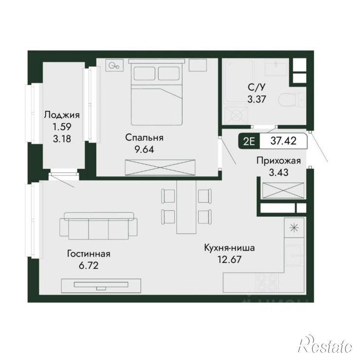 2-комн квартира в новом доме Октябрьская улица, 18 б,  д. 18 б