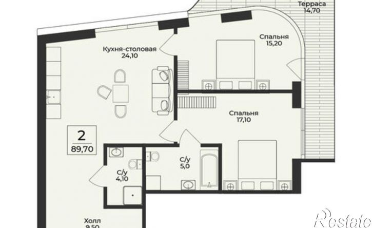 2-комн квартира в новом доме