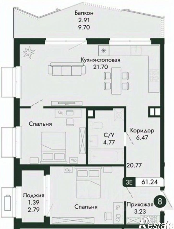 2-комн квартира в новом доме Октябрьская улица, 18 б,  д. 18 б