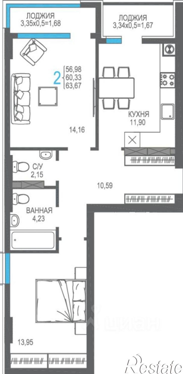 2-комн квартира в новом доме ул Горького, 14,  д. 14