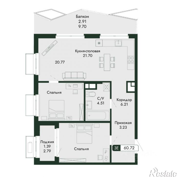 3-комн квартира в новом доме Октябрьская улица, 18 б,  д. 18 б