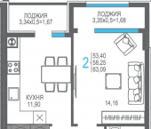 2-комн, 58 кв м, этаж 2/8 ул К.Маркса, 50