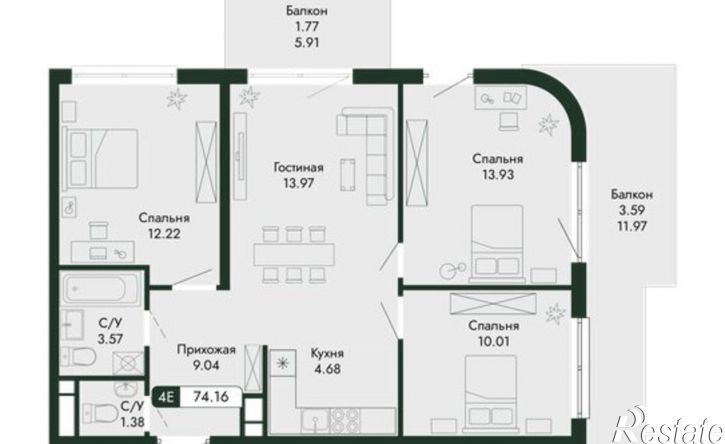 4-комн квартира в новом доме ул Краснофлотская, 32/5,  д. 32/5