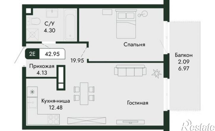2-комн квартира в новом доме ул Саранчева, 1,  д. 1