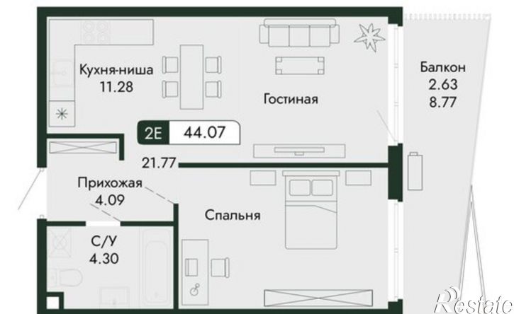 2-комн квартира в новом доме ул Саранчева, 1,  д. 1