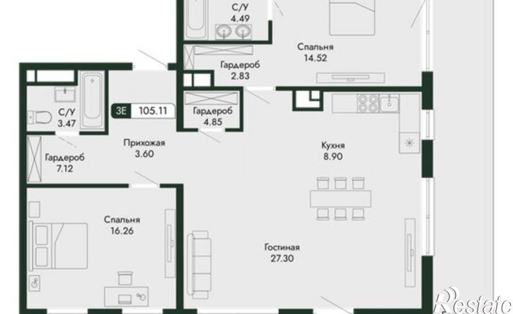 3-комн квартира в новом доме ул Краснофлотская, 32/5,  д. 32/5