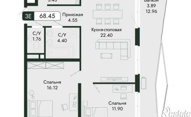 3-комн квартира в новом доме ул Саранчева, 1,  д. 1