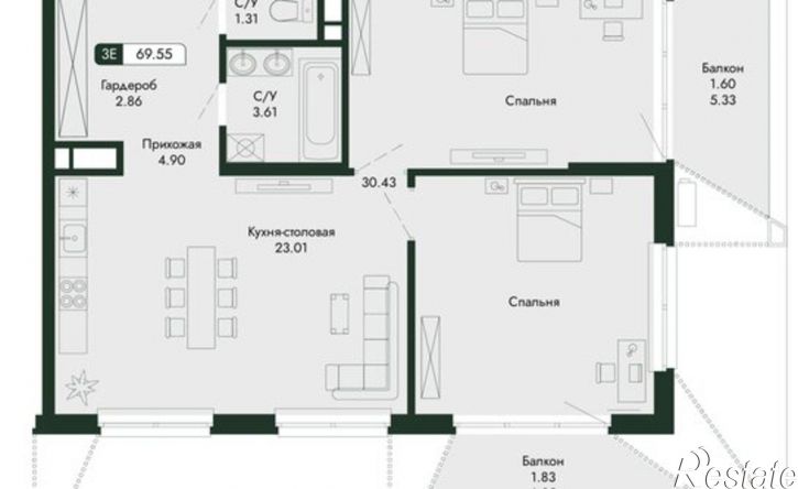 3-комн квартира в новом доме ул Саранчева, 3,  д. 3