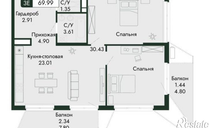 3-комн квартира в новом доме ул Саранчева, 3,  д. 3