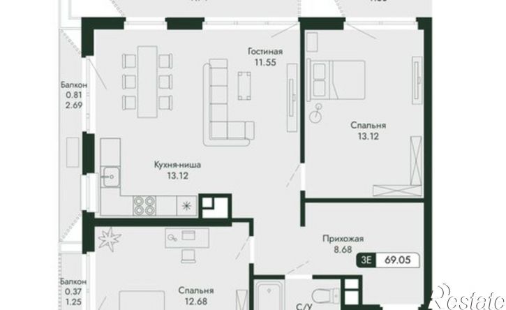 3-комн квартира в новом доме ул Саранчева, 1,  д. 1