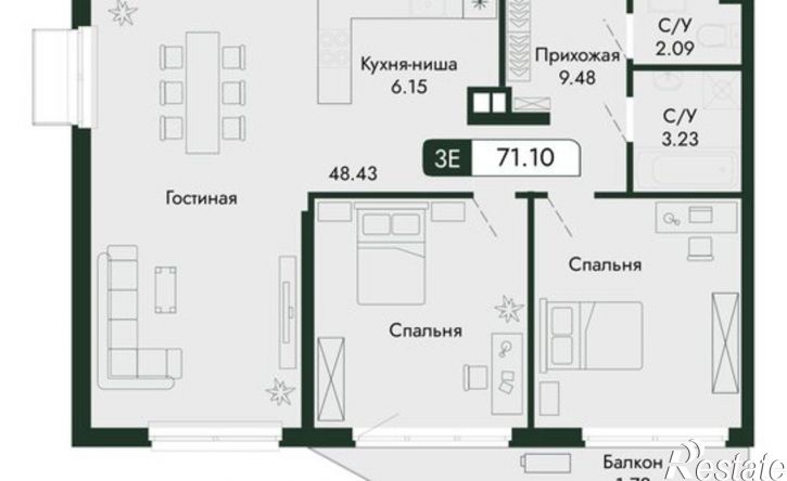 3-комн квартира в новом доме ул Саранчева, 1,  д. 1
