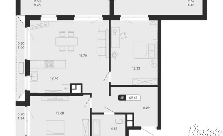 3-комн квартира в новом доме ул Саранчева, 1,  д. 1
