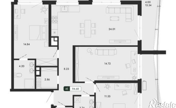 4-комн квартира в новом доме ул Саранчева, 1,  д. 1