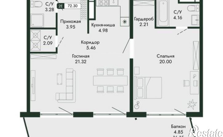 2-комн квартира в новом доме ул Краснофлотская, 32/5,  д. 32/5