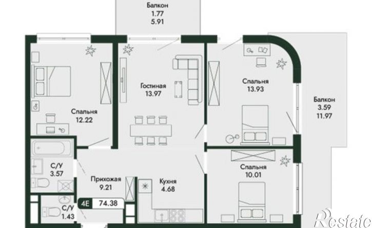 4-комн квартира в новом доме ул Краснофлотская, 32/5,  д. 32/5