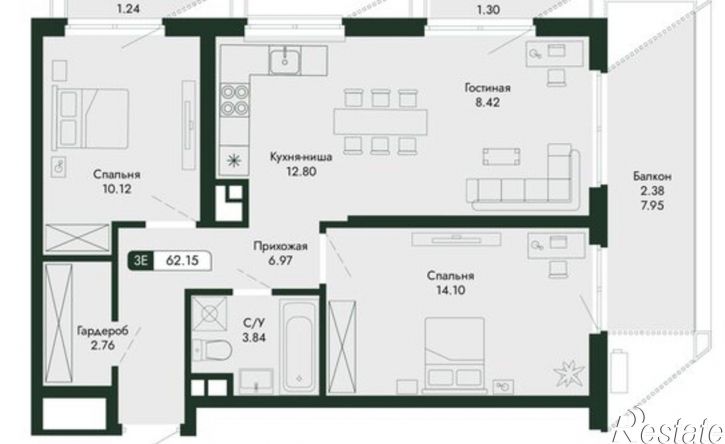 3-комн квартира в новом доме ул Саранчева, 3,  д. 3