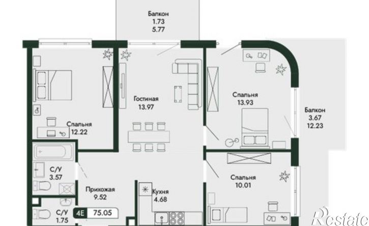 4-комн квартира в новом доме ул Краснофлотская, 32/5,  д. 32/5